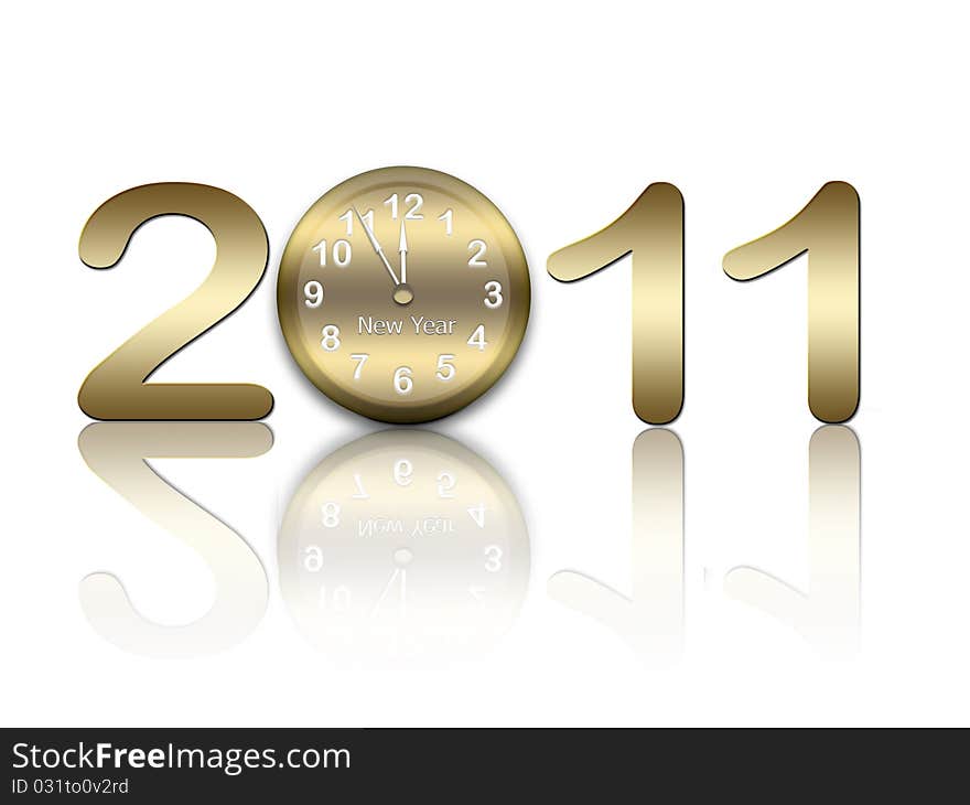 Gold figures 2011 and clock on white background. Gold figures 2011 and clock on white background