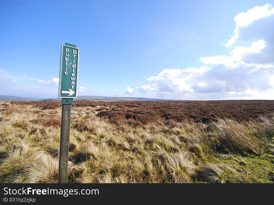 Closeup of Public Bridelway sign in North Yorkshire Moors