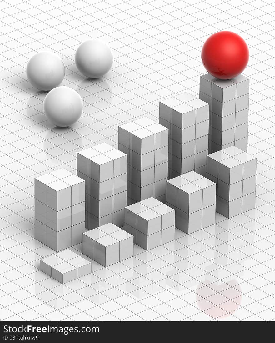 3D render concept illustration of grid graph diagram with marking spheres. 3D render concept illustration of grid graph diagram with marking spheres.