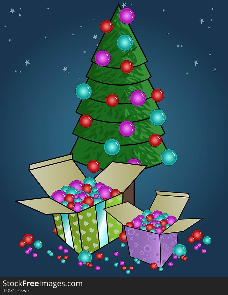 Christmas tree and gift boxes