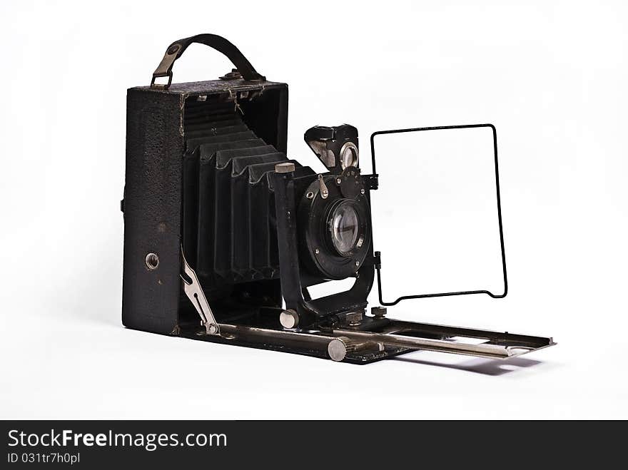 Old camera on a plain white background.