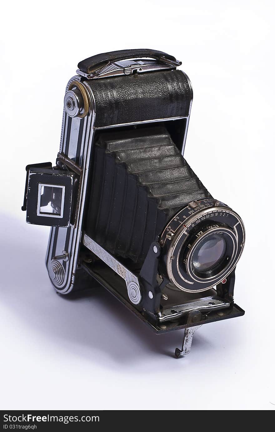 Old camera on a plain white background.