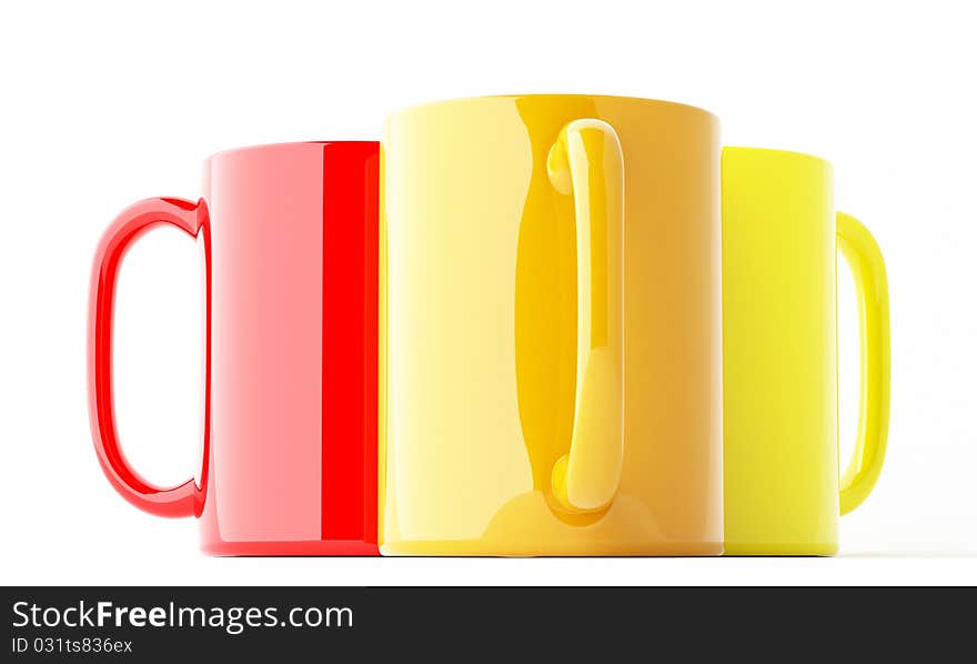 Three rendered mugs isolated over white