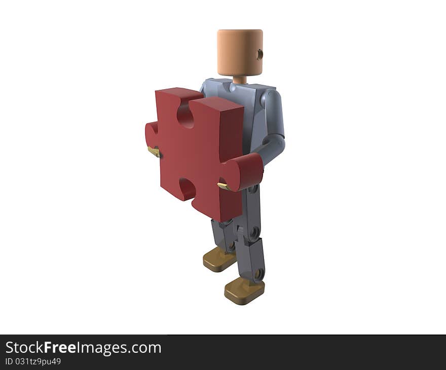 3D figure carrying a piece of a puzzle