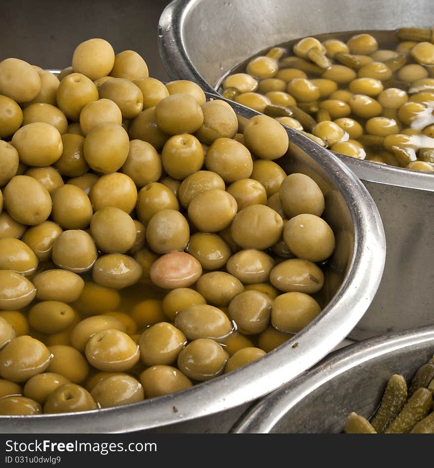 Green olives for sale in the market