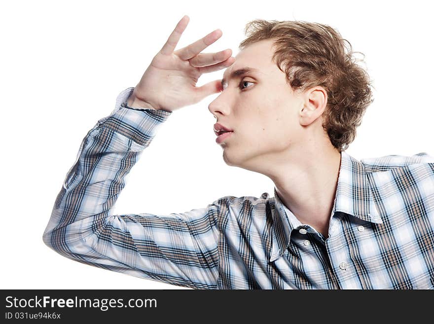 Portrait of young handsome man over white