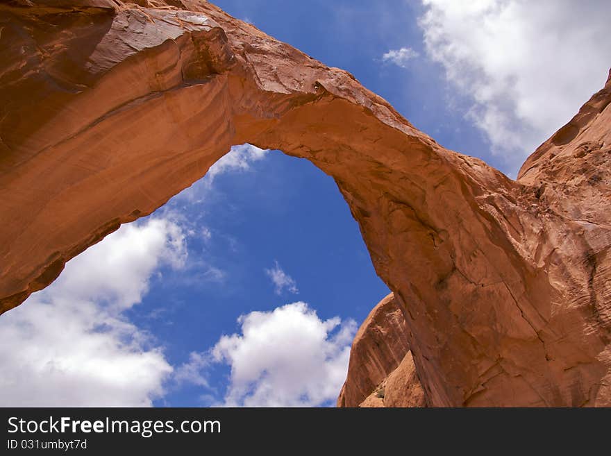 Spectacular Corona Arch with a 140 by 105 foot opening. Moab, just outside Arches National Park.