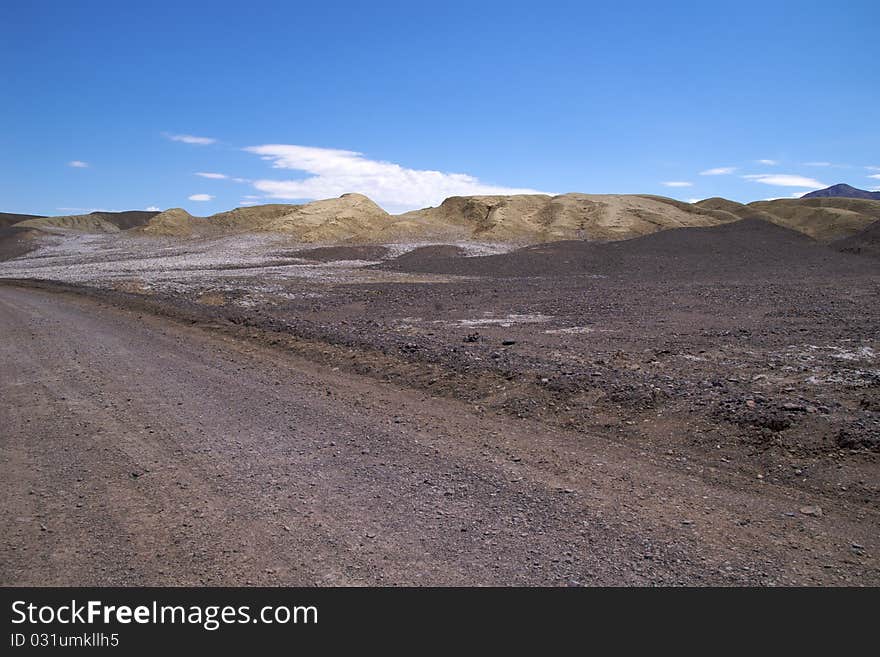 Track along Devil's Golf Course, Death Valley National Park. Track along Devil's Golf Course, Death Valley National Park