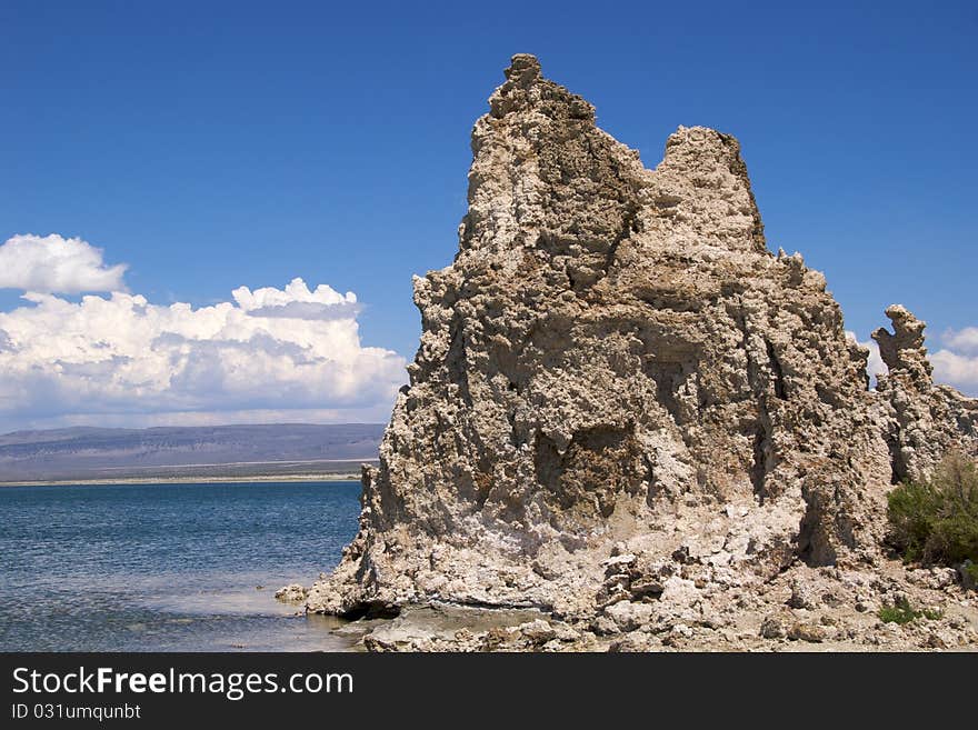 Tufa tower with cloudy sky, Mono Lake Tufa State Nature Reserve, near Lee Vining, CA