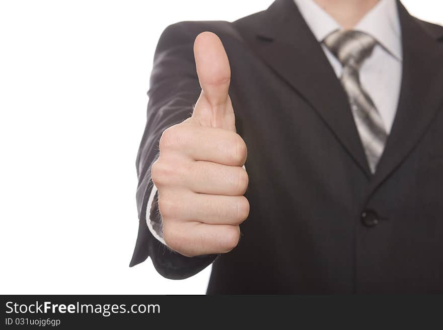 Thumbs up business man's hand isolated on white background