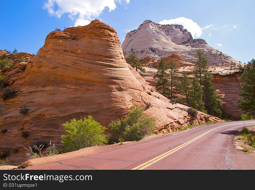 Navajo sandstone formations along the scenic Zion Mount Carmel Highway, Zion National Park. Navajo sandstone formations along the scenic Zion Mount Carmel Highway, Zion National Park