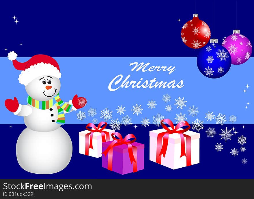 Christmas background with snowman, gifts and balls. vector. Christmas background with snowman, gifts and balls. vector.