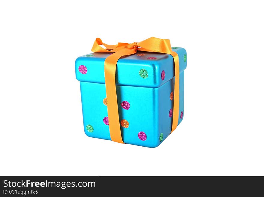 Little blue ornamental gift box isolated on white. Little blue ornamental gift box isolated on white