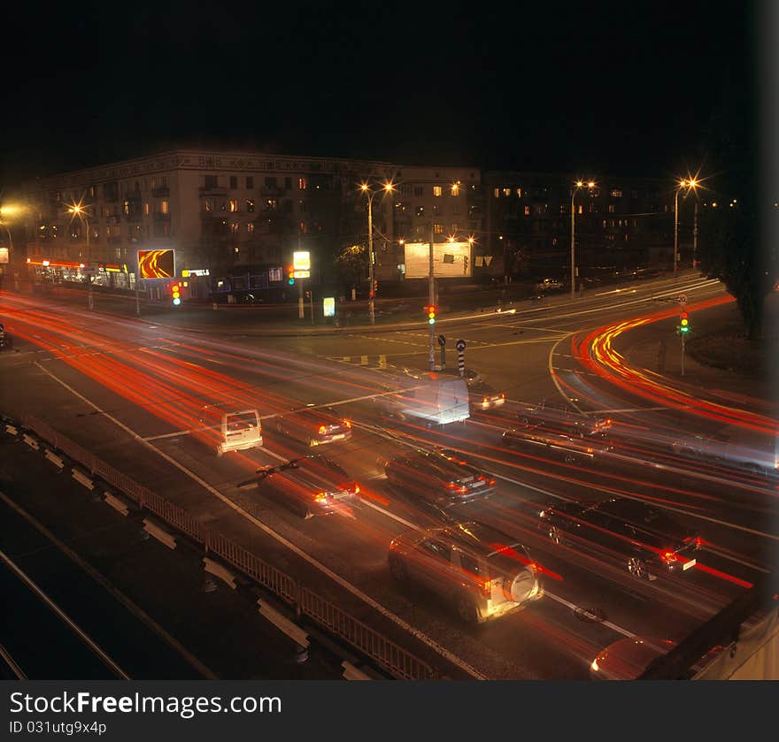 Long exposure of night traffic in Kyiv, Ukraine. Long exposure of night traffic in Kyiv, Ukraine.