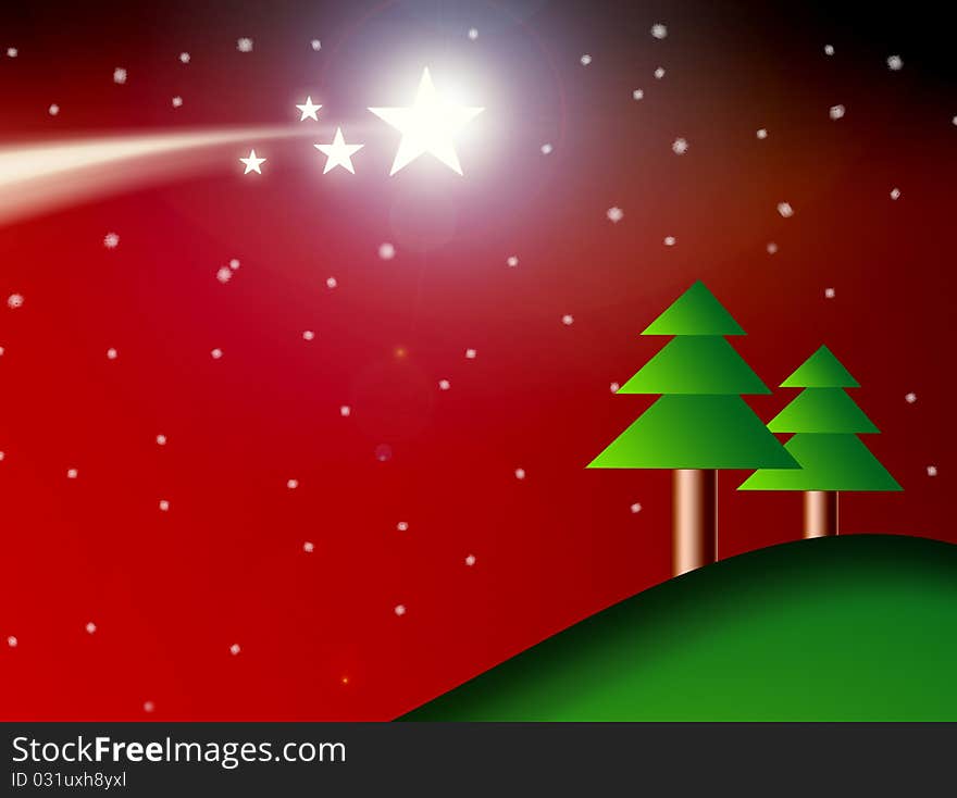 Christmas card with trees and stars. Background