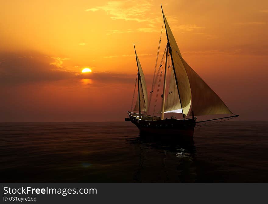 Yacht in the high sea. Yacht in the high sea