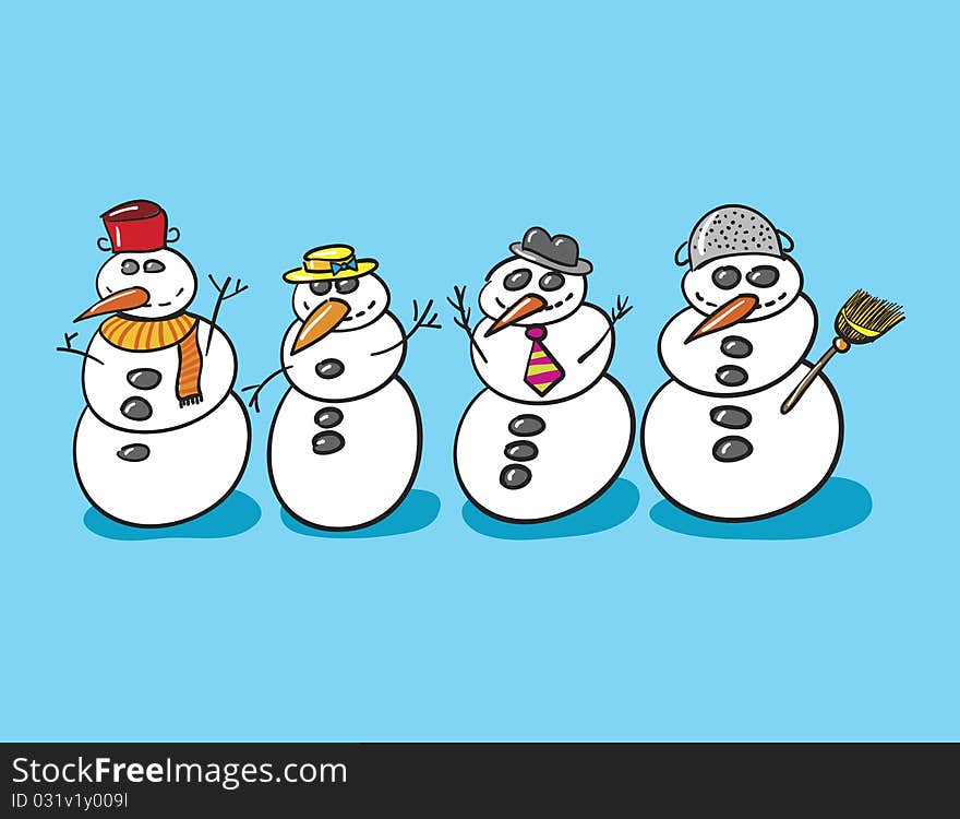 Snow mans against blue