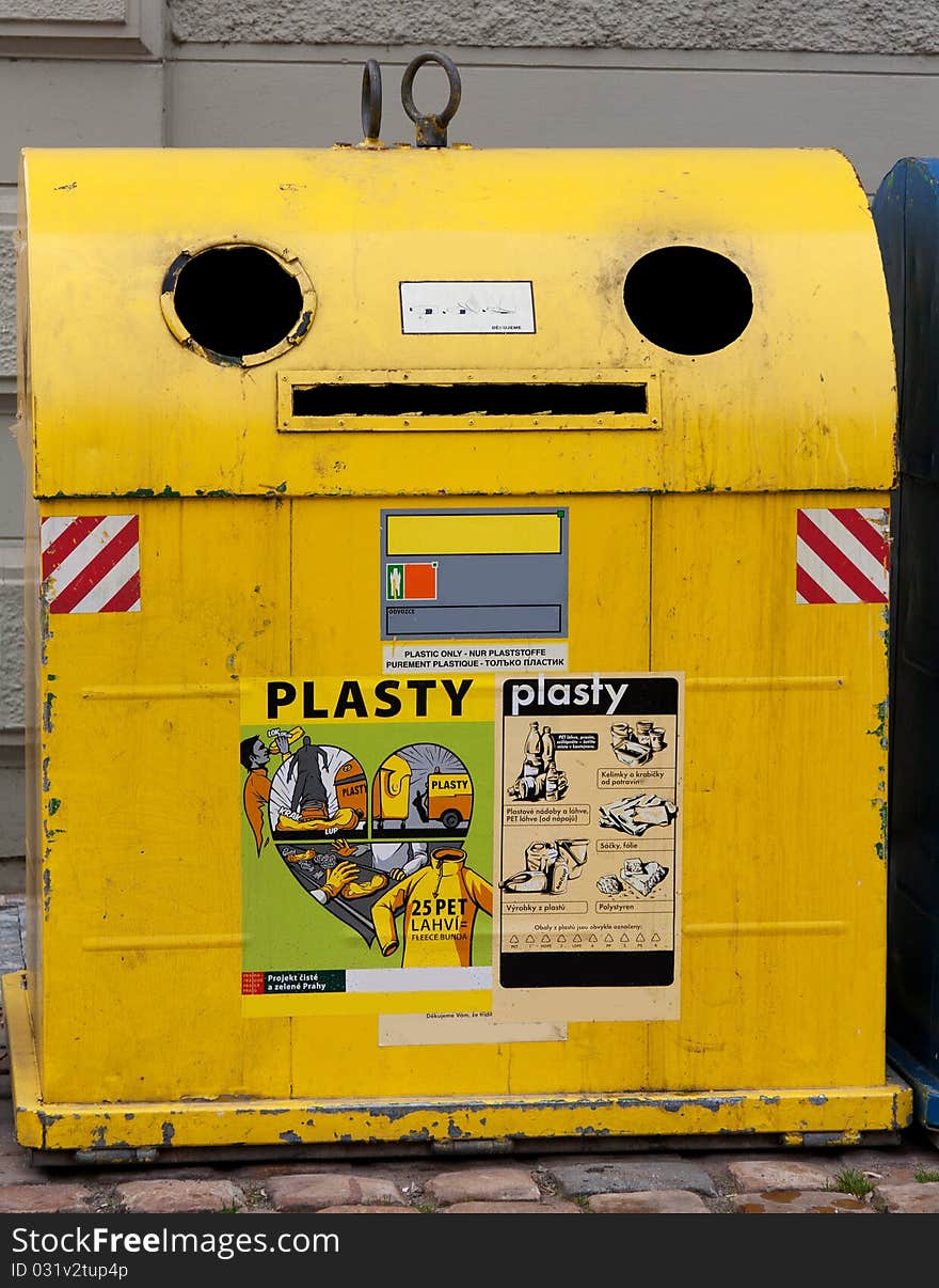 Yellow Trash On The Streets Of Prague