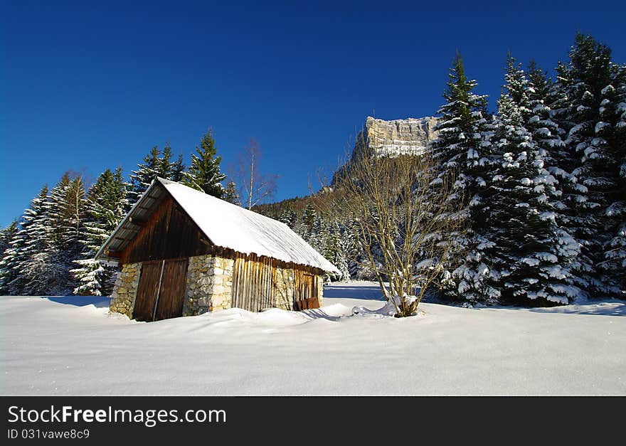 Barn Covered With Snow