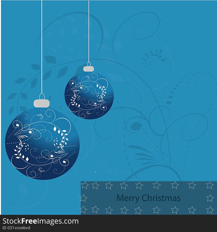 Merry x-mas card blue and ball