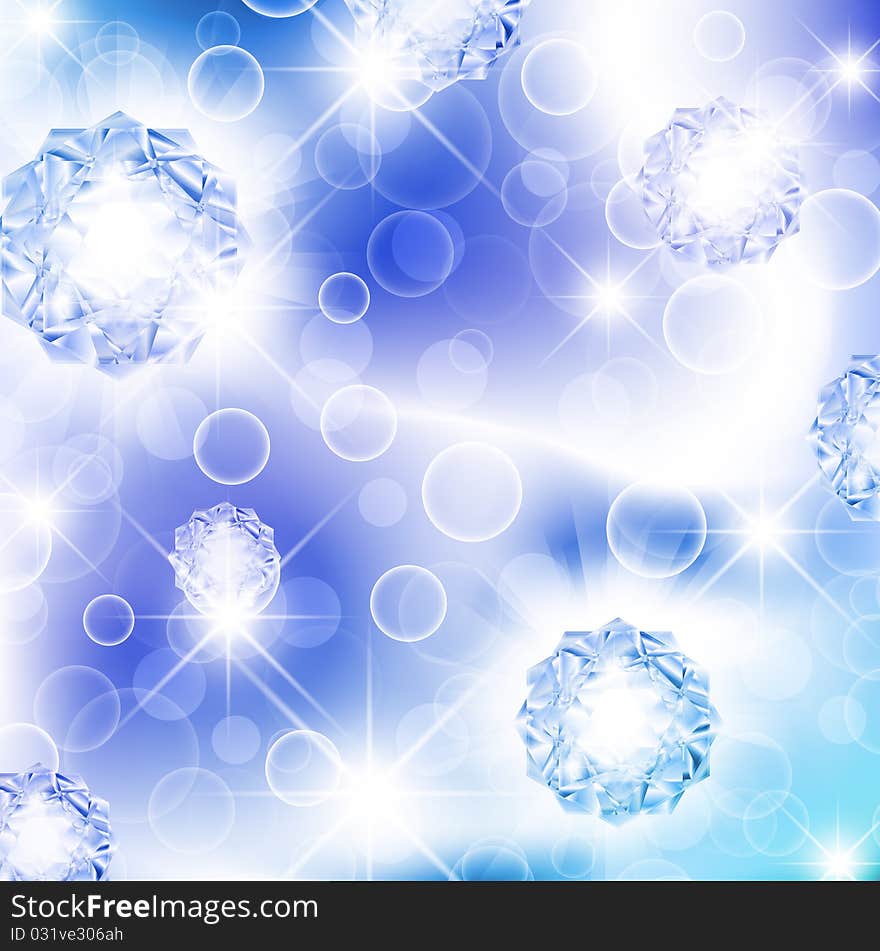 Bright abstract holiday background with stars and decorations over blue