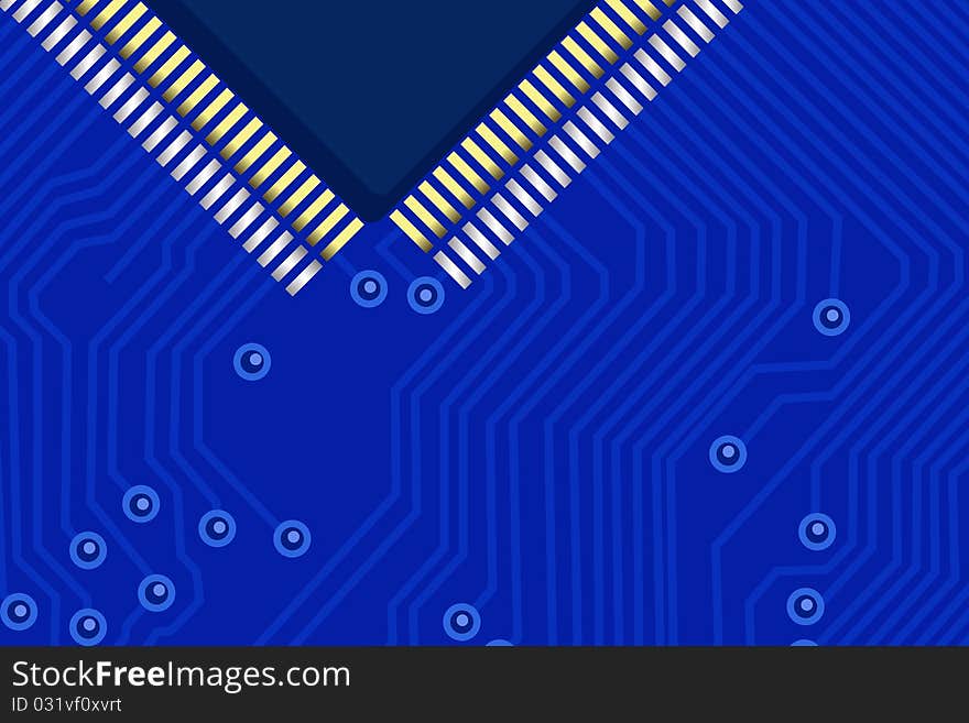 Computer chip on a blue electronic background. Computer chip on a blue electronic background