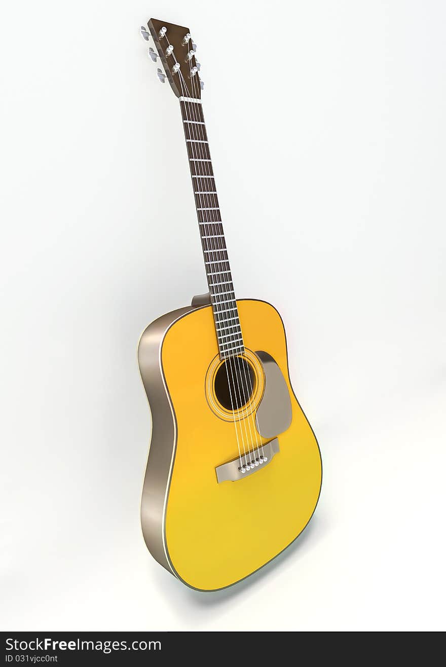 3D acoustic guitar on white background. 3D acoustic guitar on white background.