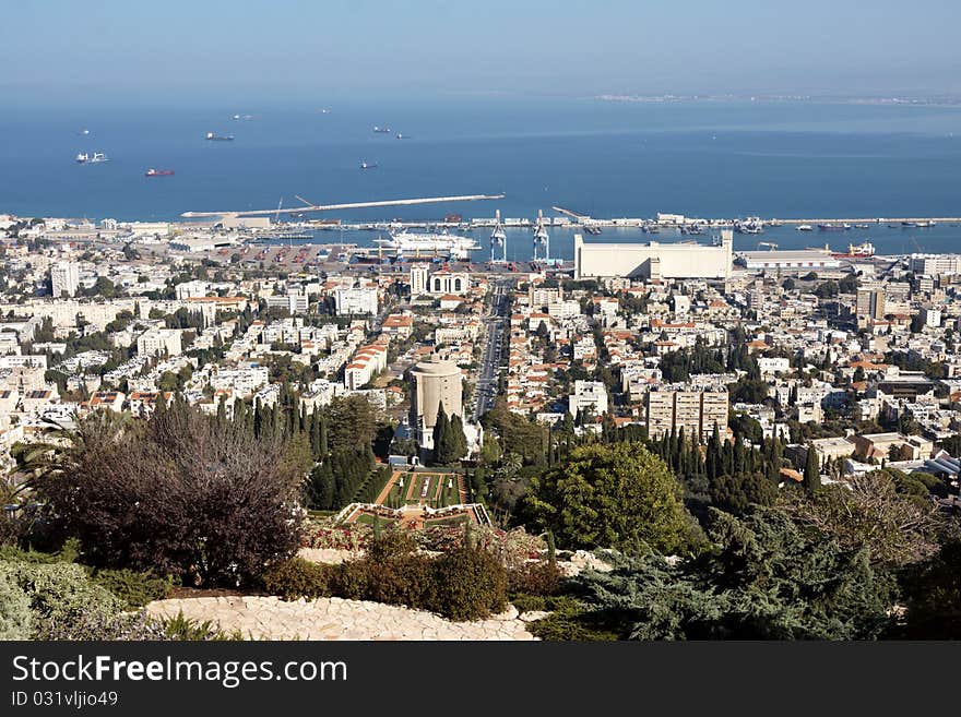 City view from above , image was taken in Haifa Israel