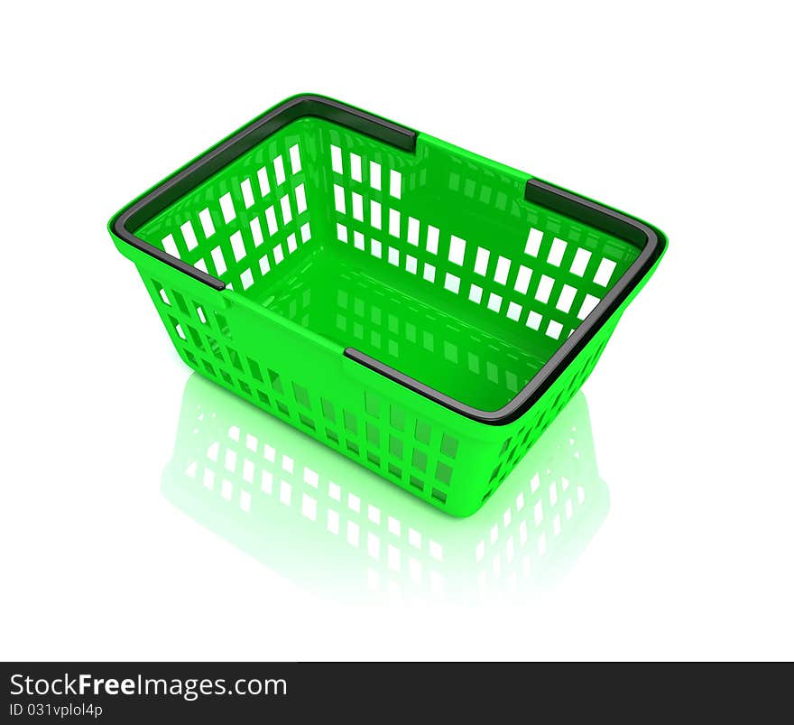 Green shopping basket on white background