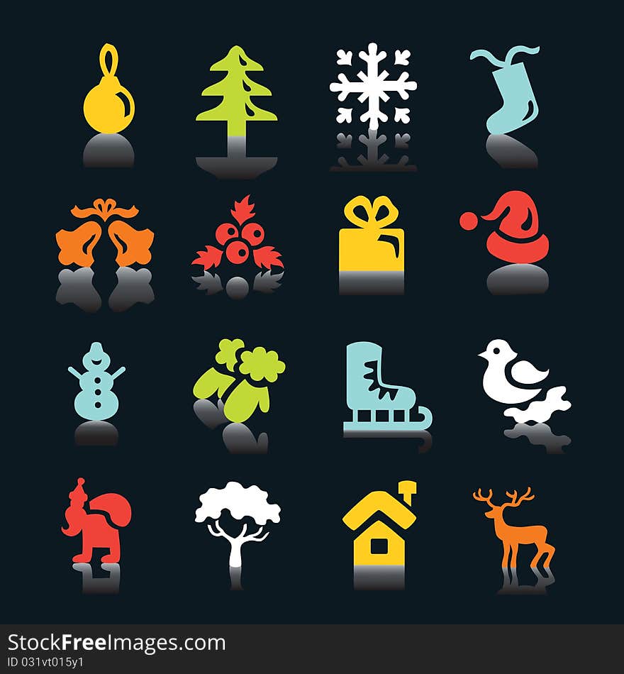 Multicolored  Winter And  Christmas Icons