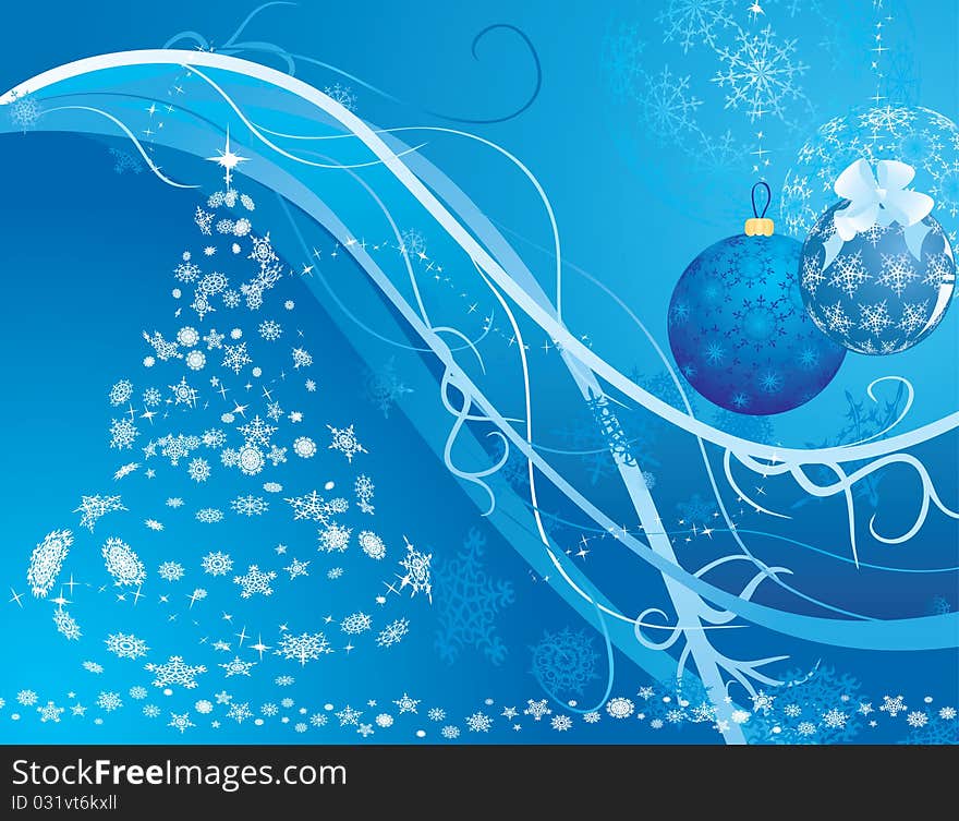 Blue Winter Background With A New Year Tree