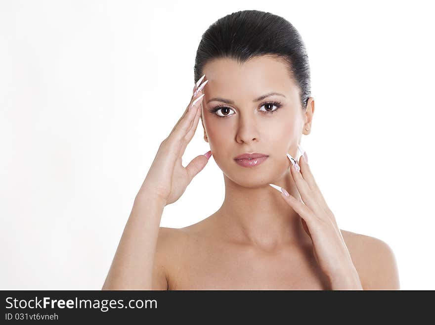 Brunette with natural make up and manicure