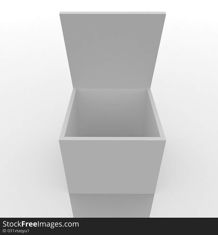 White empty box with the lid open. 3d computer modeling