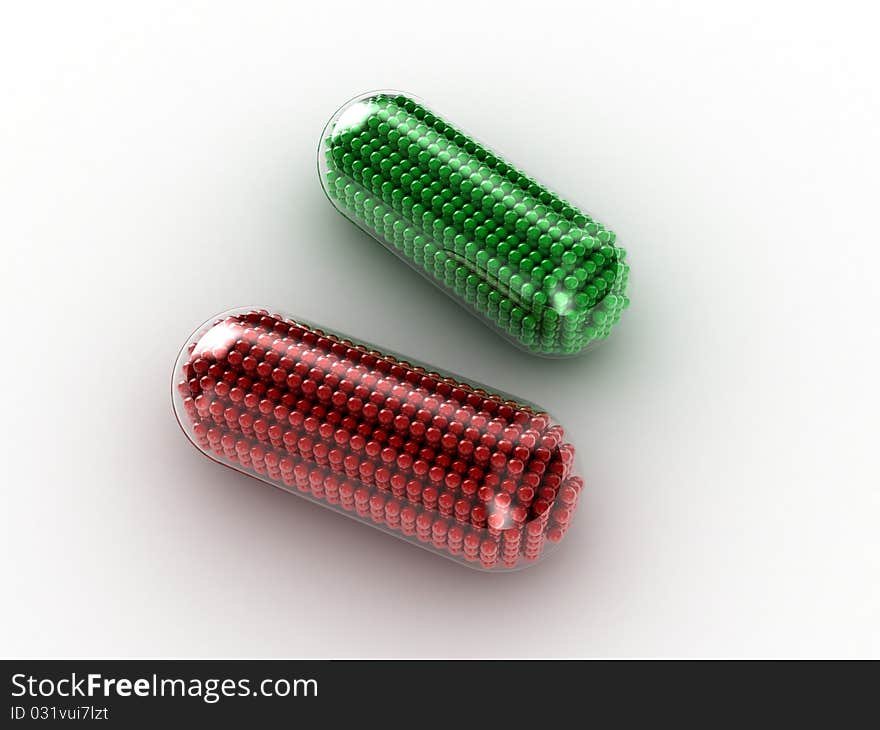 Illustration of two capsules with a medicine inside