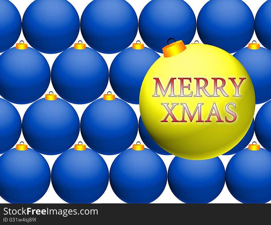 Yellow christmas ball on background made of blue balls. Yellow christmas ball on background made of blue balls