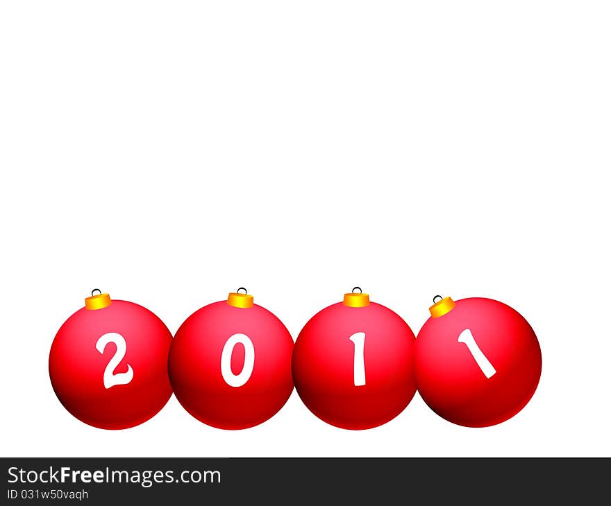 Red christmas balls on a white background with 2011 numbers