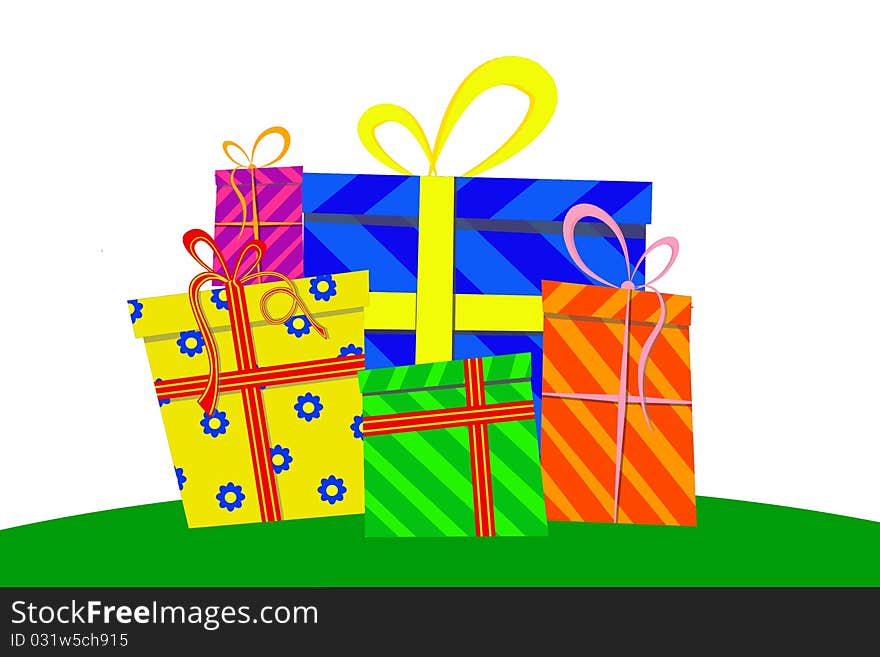 Gift boxes on a green and white background