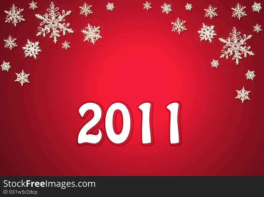 Red new year background with snowflakes