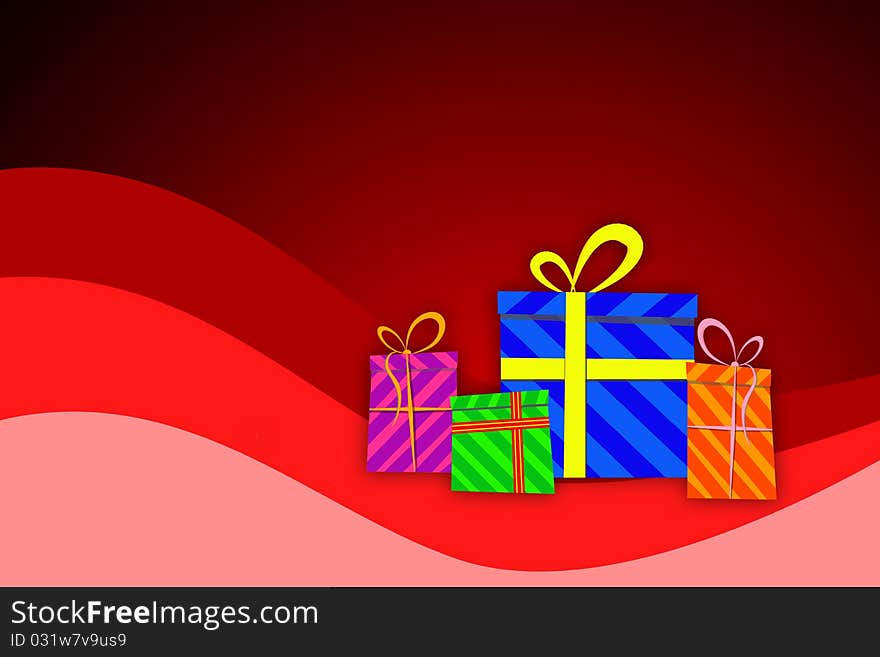 Christmas gift boxes on a red background