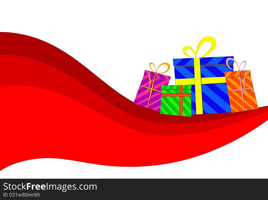 Christmas gift boxes on a red background