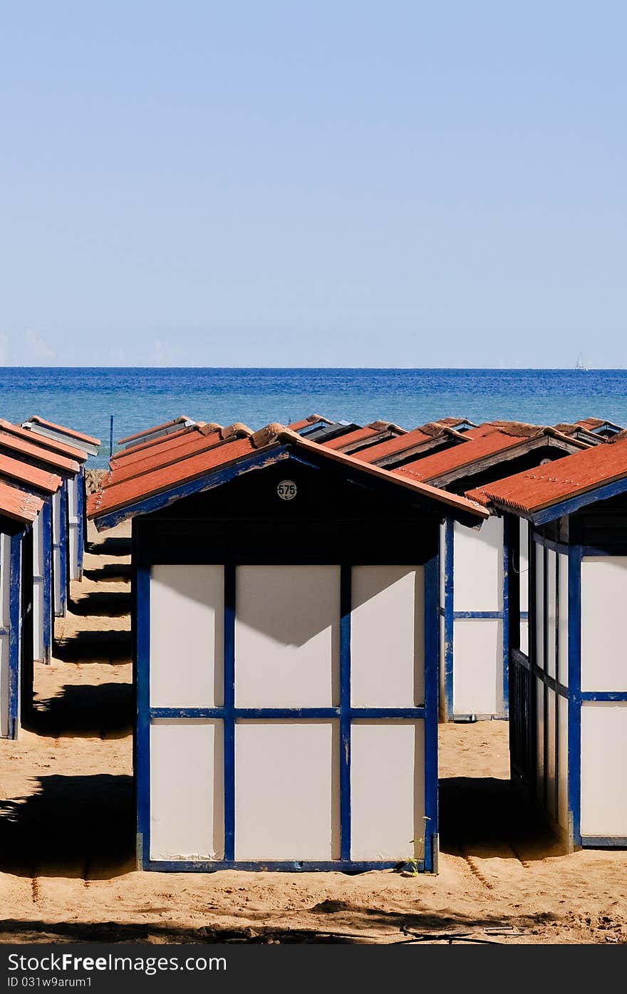 Beach cabins on Lido island in Italy. Beach cabins on Lido island in Italy