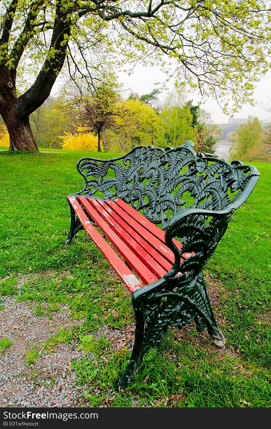 bench with a beautiful cast-iron back