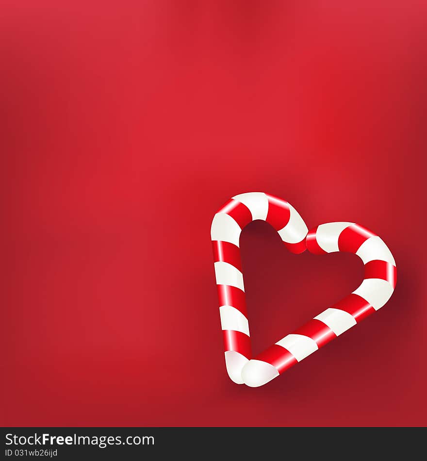 Heart Laid Out From Sweets, On Red Background, Vector Illustration. Heart Laid Out From Sweets, On Red Background, Vector Illustration