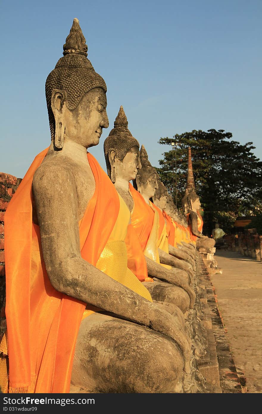 Stone statue of a Buddha at Wat Yai Chaimongkol,Thailand.