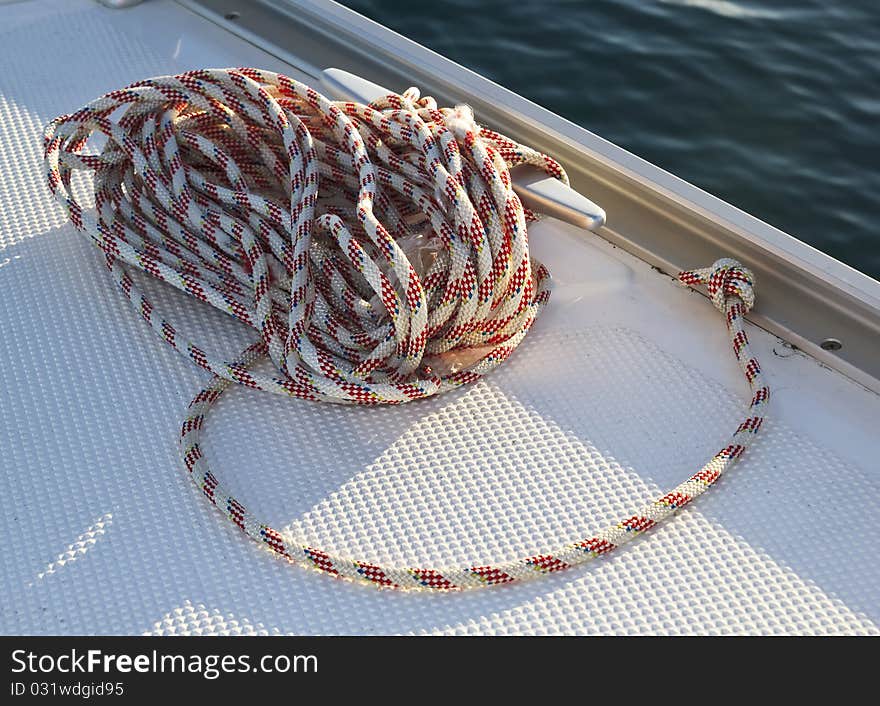 A sailboat cord in a boat