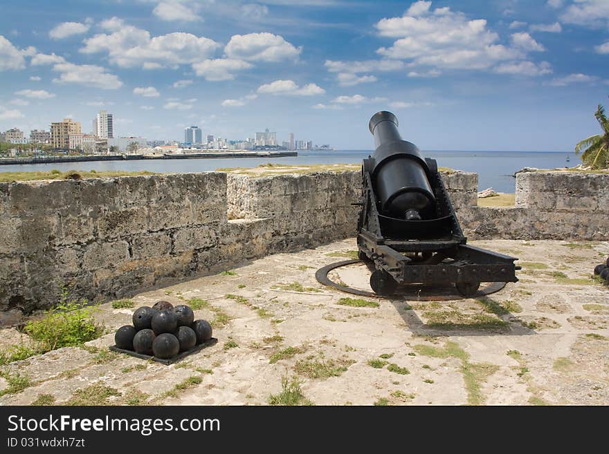 Defense cannons in old colonial Havana city, Cuba (II)