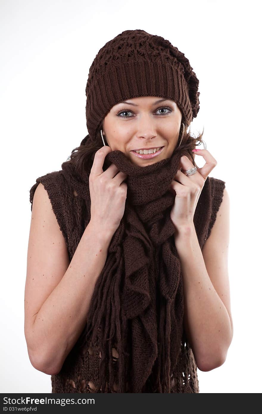 Woman in warm scarf and hat. Woman in warm scarf and hat