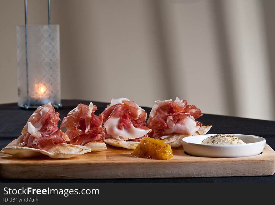 Parma ham on flatbread