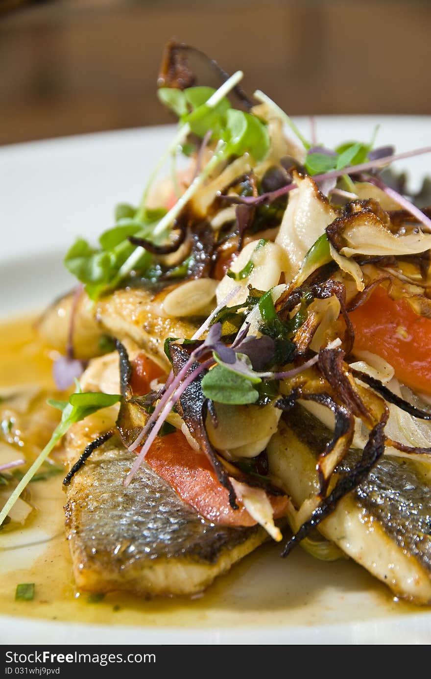 Roasted fish with fresh herbs