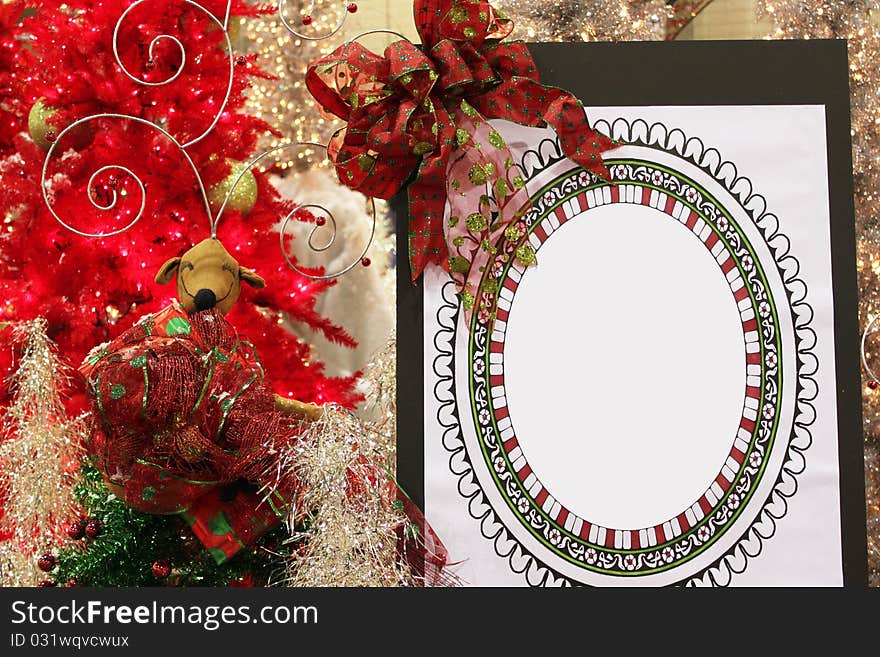 Blank sign for your own message in a Christmas setting. Blank sign for your own message in a Christmas setting.